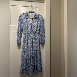 June & Hudson blue and white long sleeved shirtwaist dress